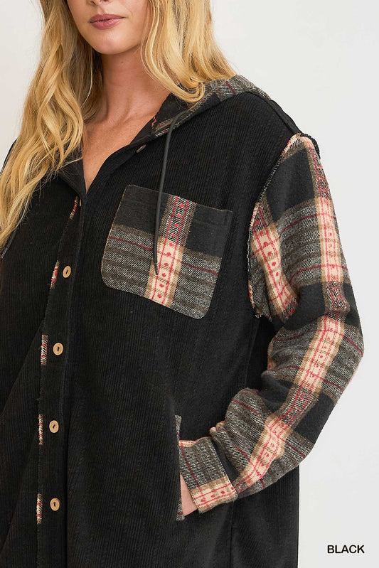 Corduroy Knit Jacket with Plaid