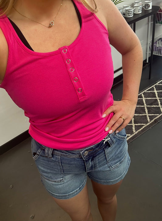Hold Tight Button Henley Tank Top