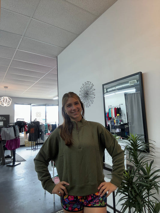 Princess Seam Quarter Zip Pullover Sweatshirt