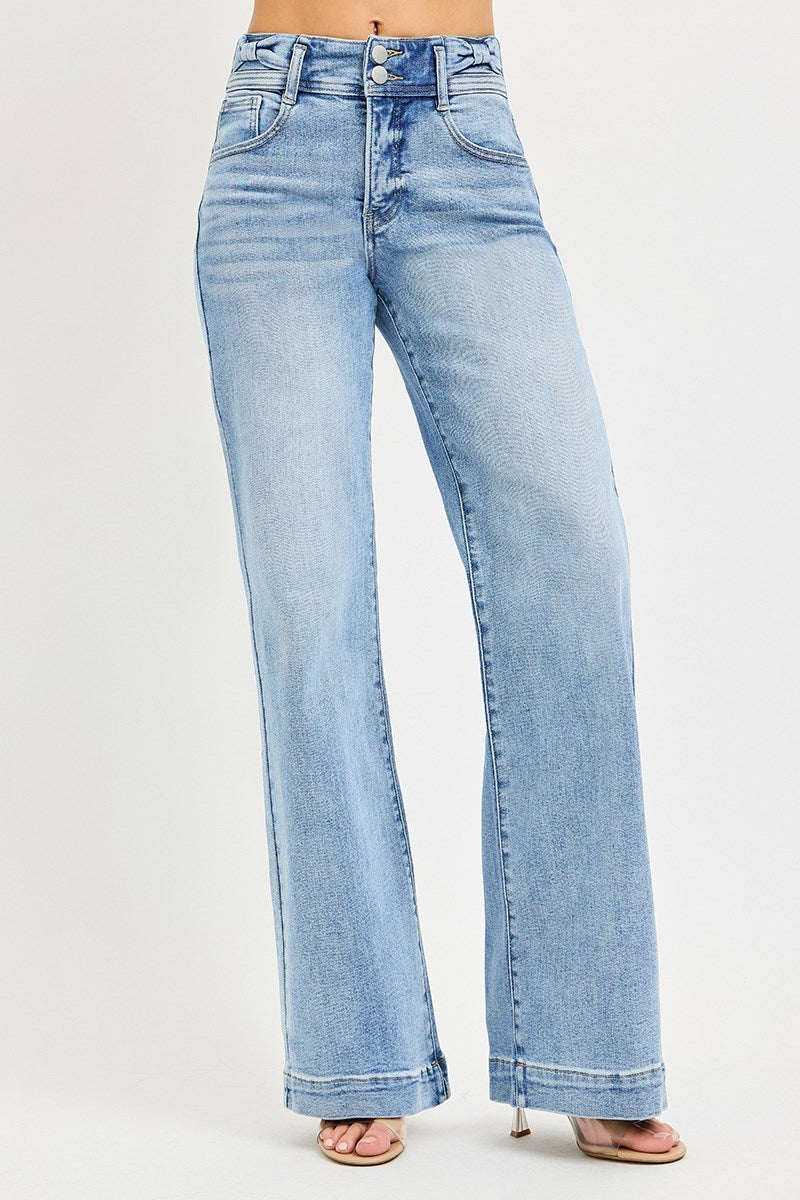 High Rise Wide Leg Bow Detail Jeans