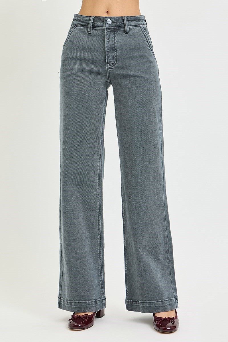 Grey High Rise Slant Pocket Jeans