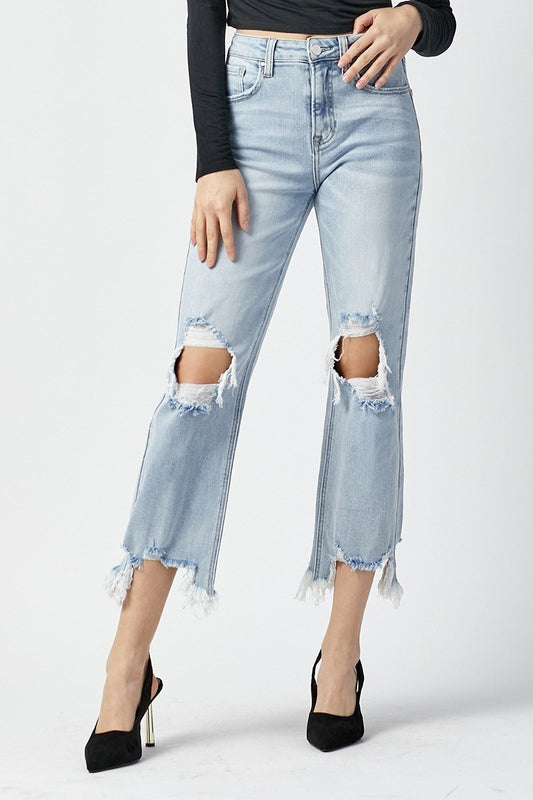 Risen Distressed Crop Jeans