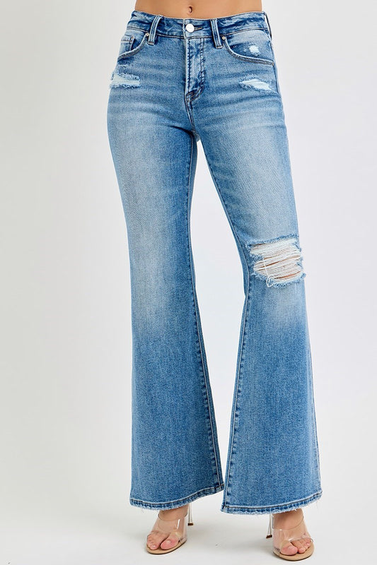 Medium Wash Mid Rise Flare jeans- Risen