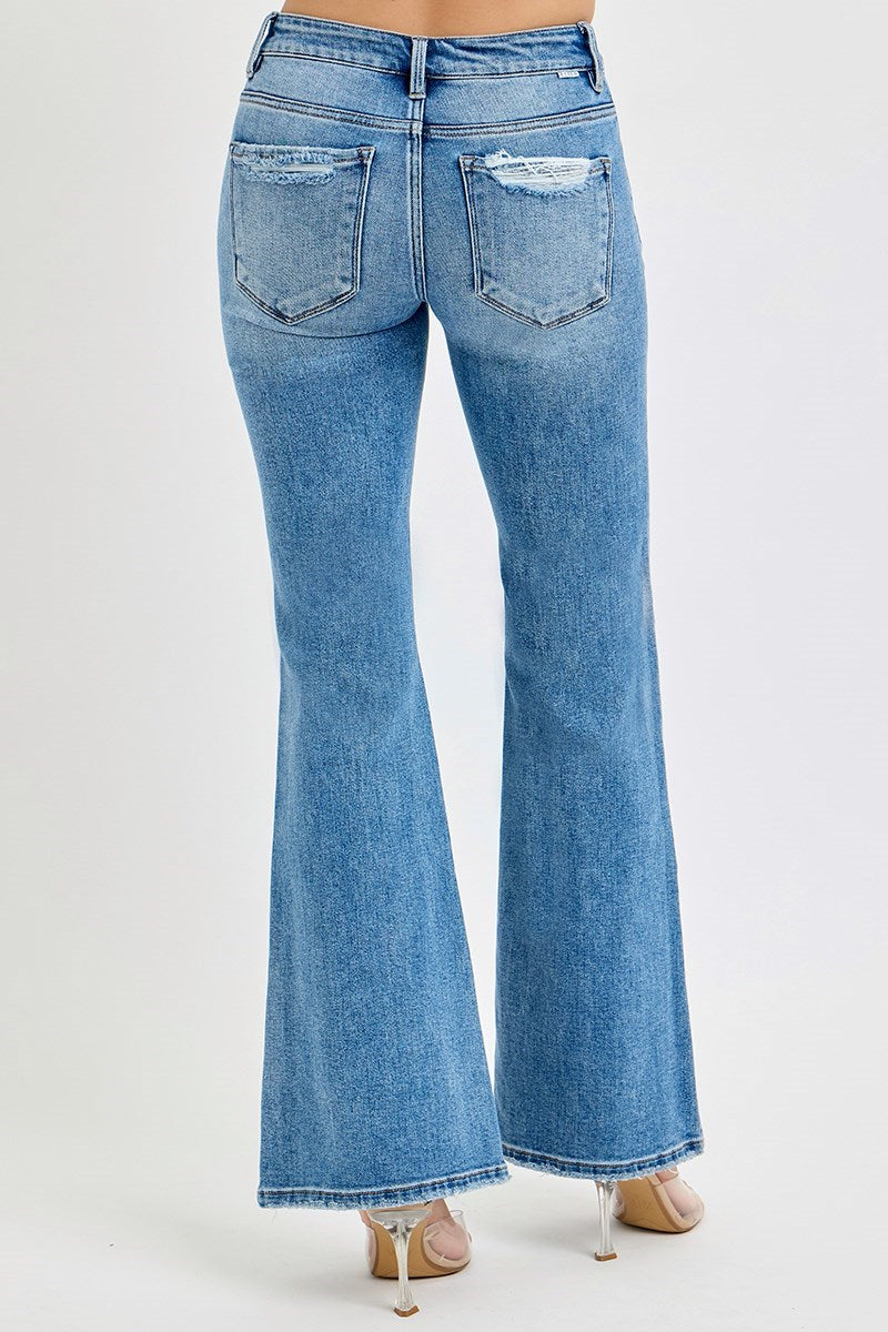 Medium Wash Mid Rise Flare jeans- Risen