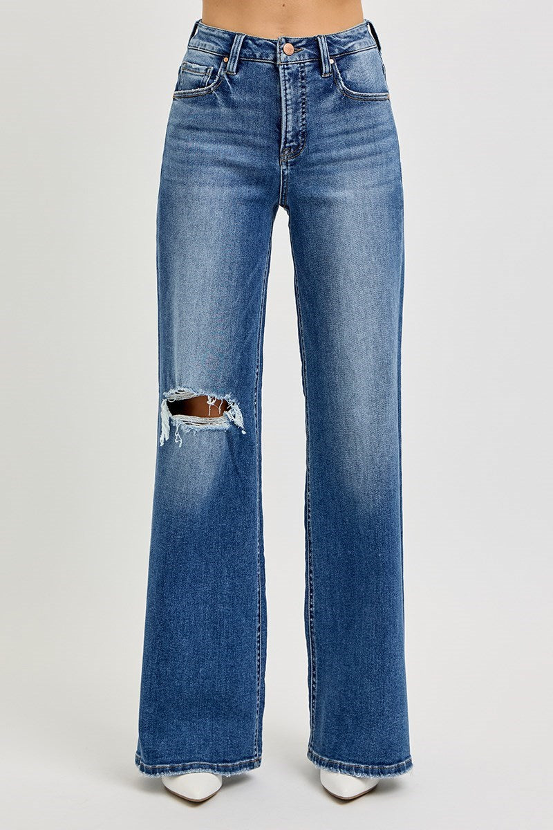 Dark Wide Leg with Knee Distress- Risen