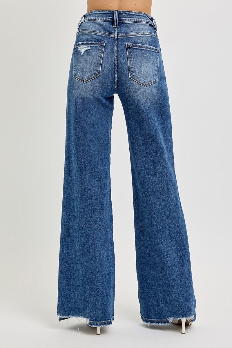 Dark Wide Leg with Knee Distress- Risen