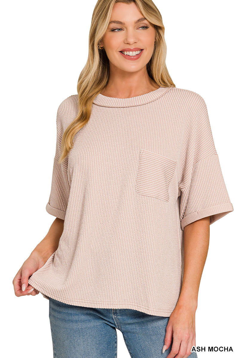 Ribbed Short Sleeve Pocket T