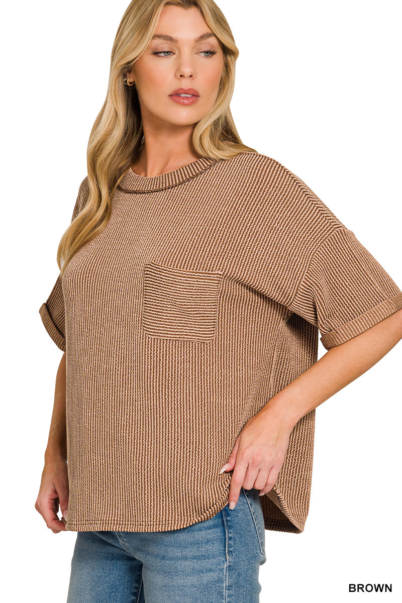 Ribbed Short Sleeve Pocket T