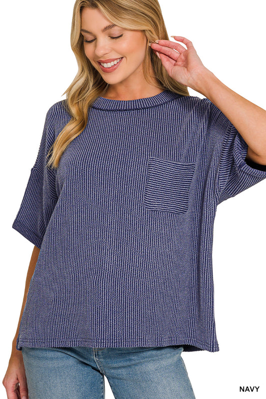 Ribbed Short Sleeve Pocket T