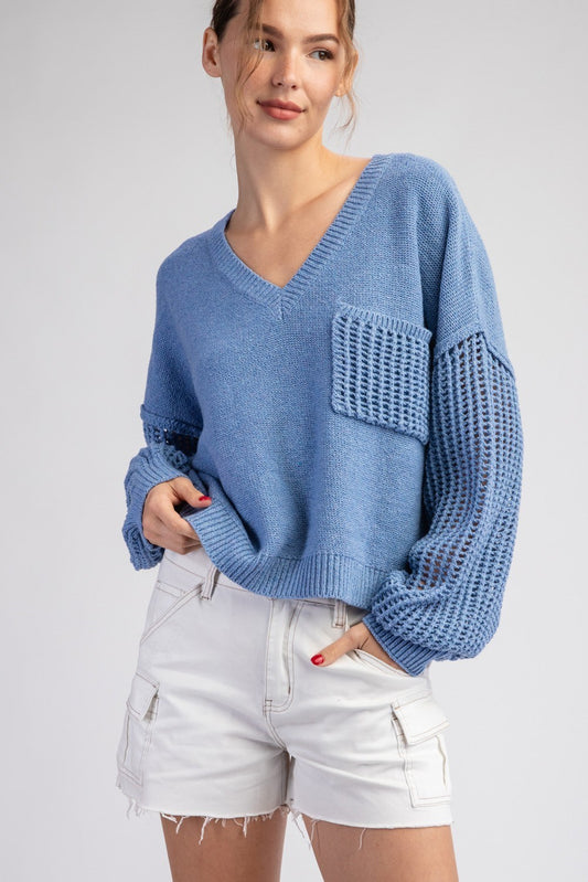 Open Knit Sleeve Sweater