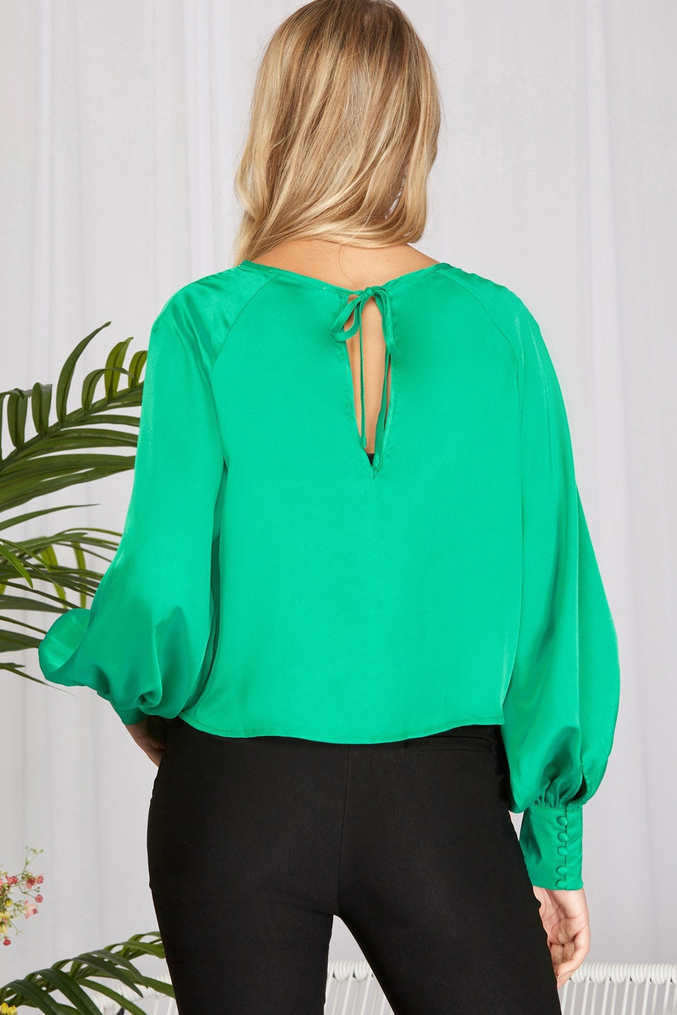 Puff Sleeve Satin top with Tie back