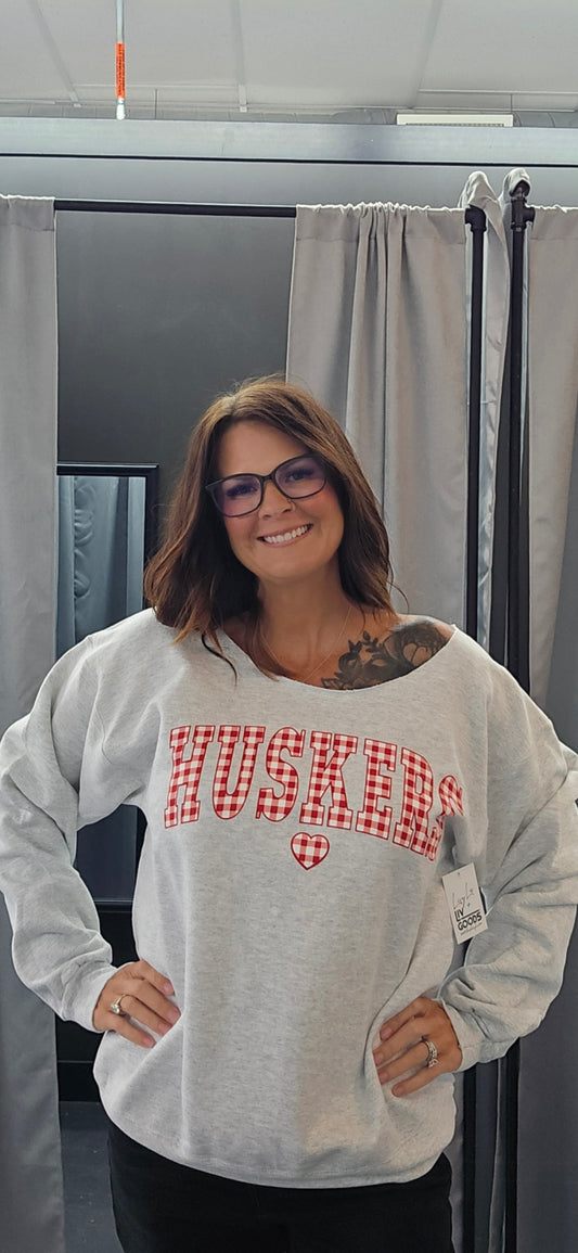 Gingham Heart Off the shoulder sweatshirt
