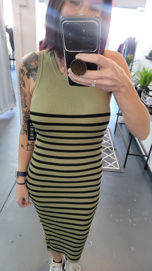 Round Neck ribbed Striped Dress