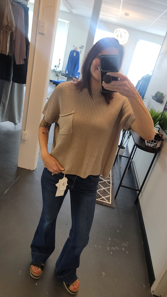 Drop Shoulder Short Sleeve Sweater