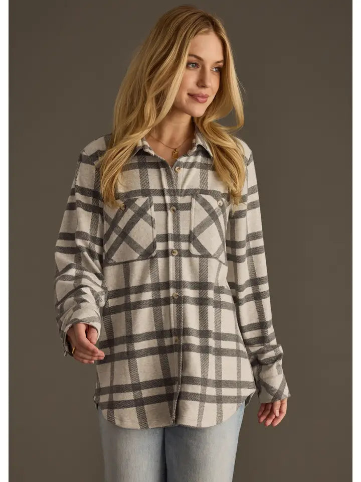 Light Gray and Charcoal Plaid Button up