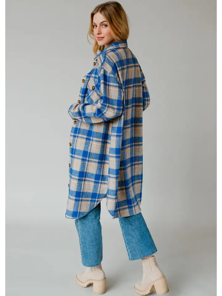 Royal Blue and Tan Long Flannel