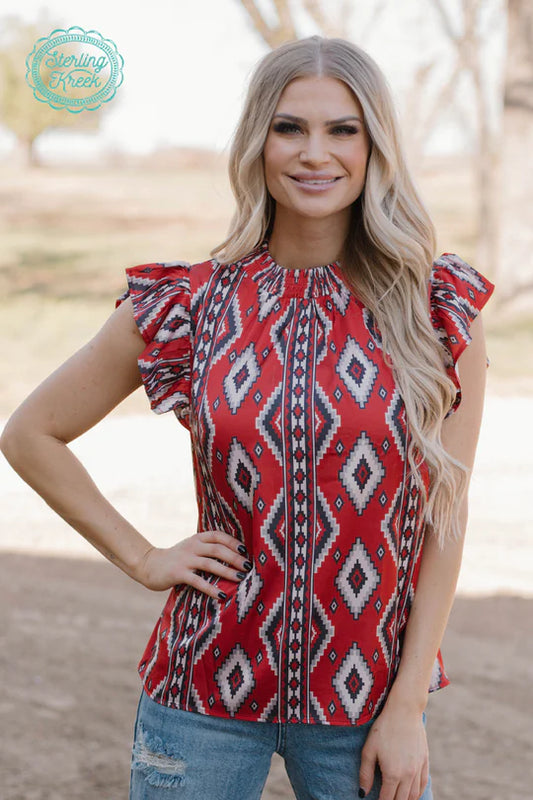 Red Aztec Babydoll Top