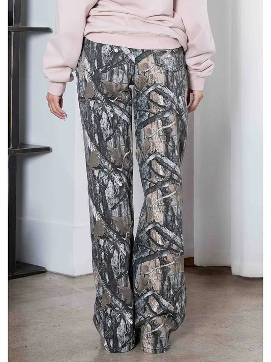 High Rise Dark Camo Wide Leg Pants