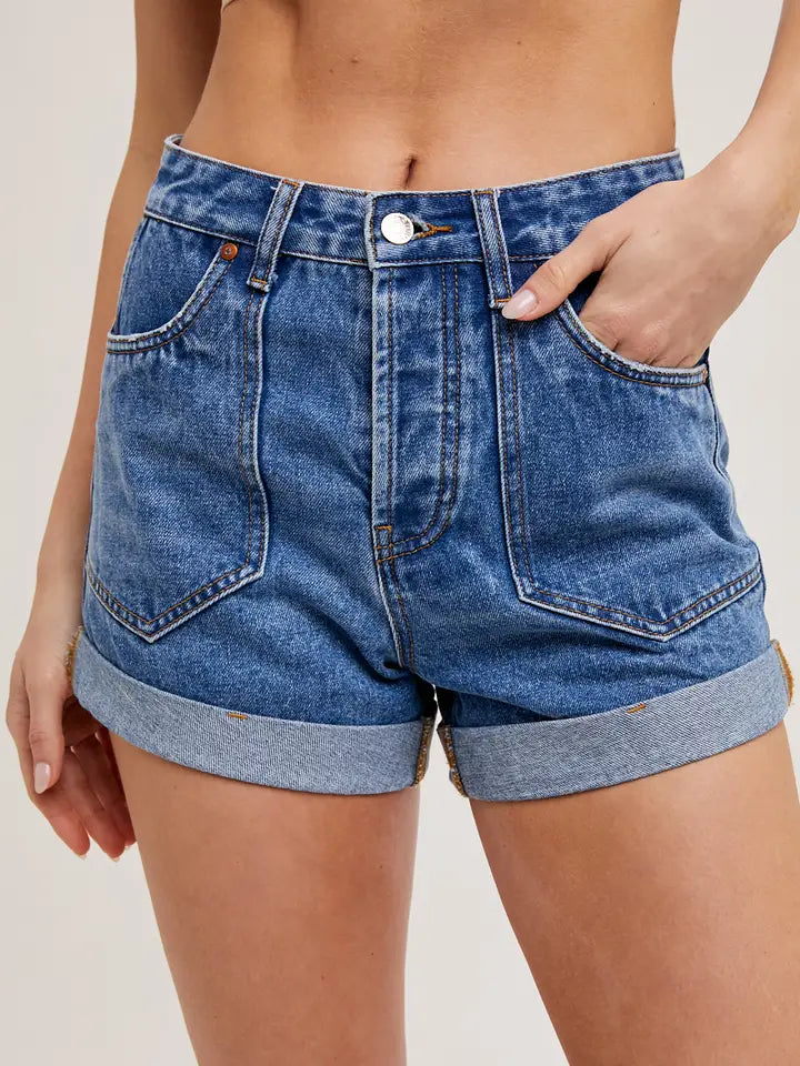 Western Pocket Shorts- medium wash