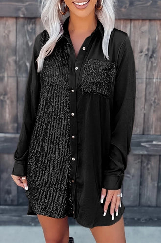 Black Sequin Shirt Dress