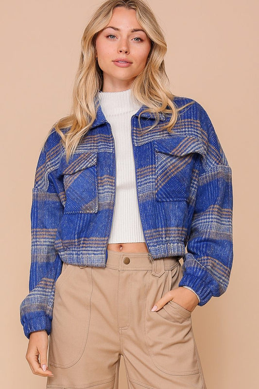 Long Sleeved Cropped Plaid Jacket