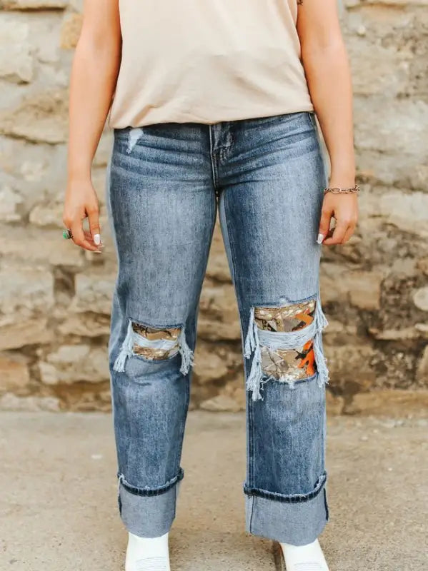 Camo Patch High Rise Jeans