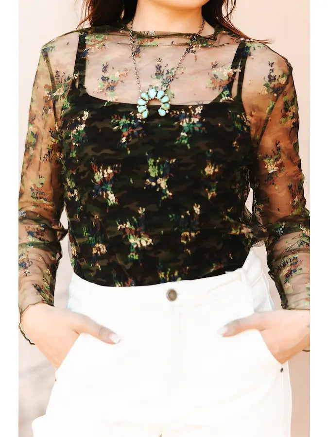 CAMO Lace Mesh Top