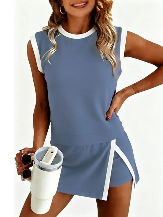 Blue Color block Skirt set