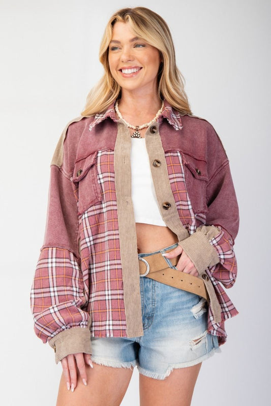 Plaid Mix button down Shacket