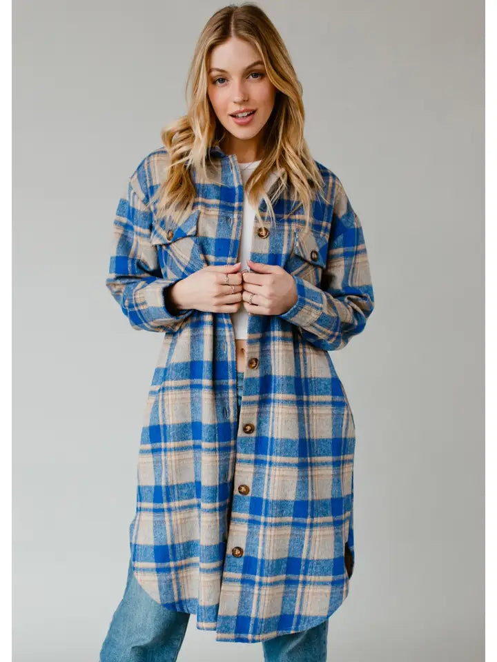 Royal Blue and Tan Long Flannel