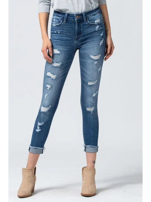 Mid Rise distressed skinny- Vervet