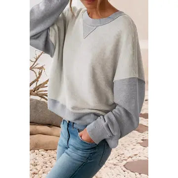 Gray Color block drop should sweatshirt