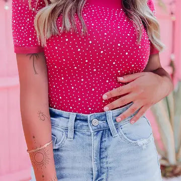 Pink Rhinestone Bodysuit