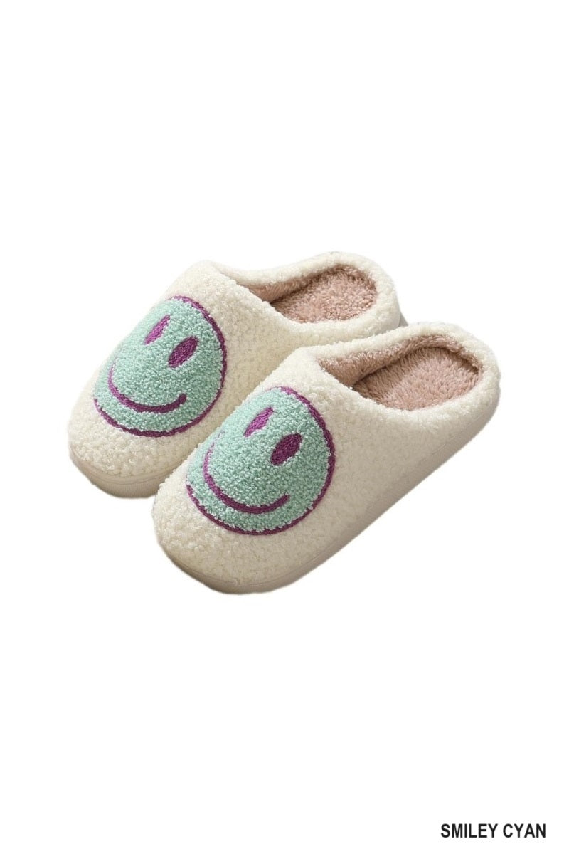 Teal and Purple Smiley Slippers